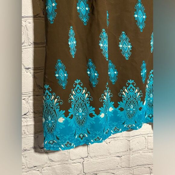 Apt 9 Women’s Cap Sleeve Tie Neck Top Size L Brown and Blue Layered - Picture 3 of 8